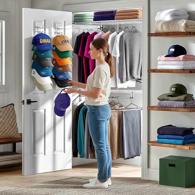 Hatisan Hat Organizer for Baseball Caps Wall, 2 Pack Hat Holder for Closet Door Hold up to 16 Hats,Hat Hook with Adhesive and 8 Screws, Hat Hanger Cap Holder Hat Hangers for Wall Closet Door Bedroom(A-White) - Image 4